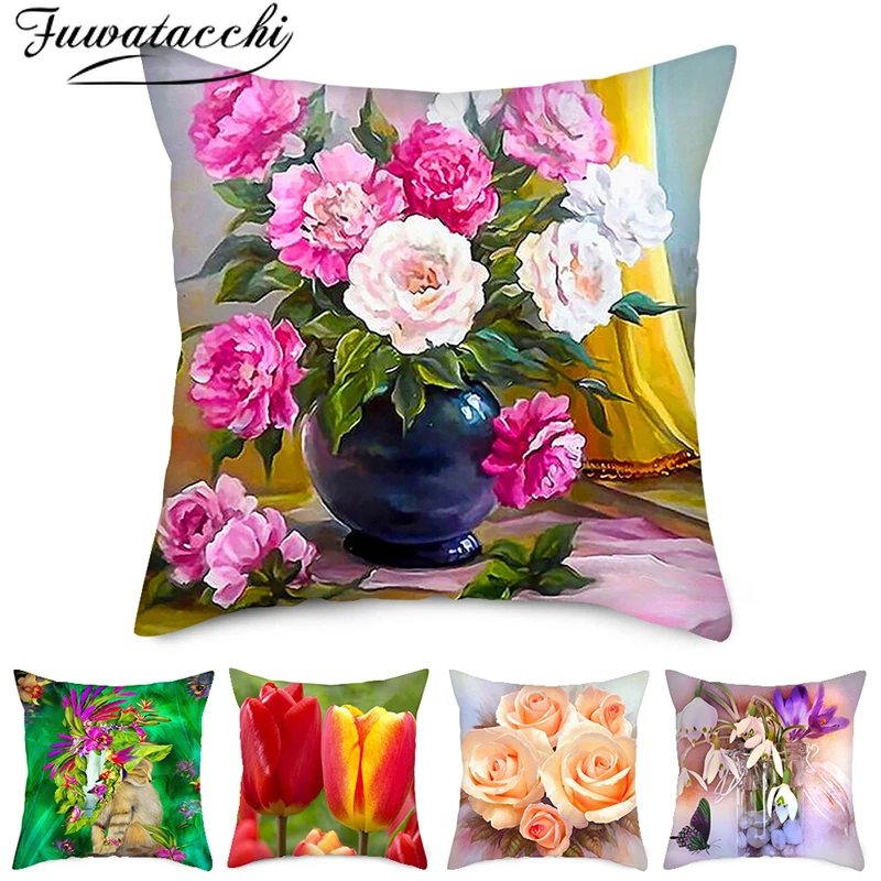 Чехол для подушки Fuwatacchi с изображением шампанского и розы двухсторонняя