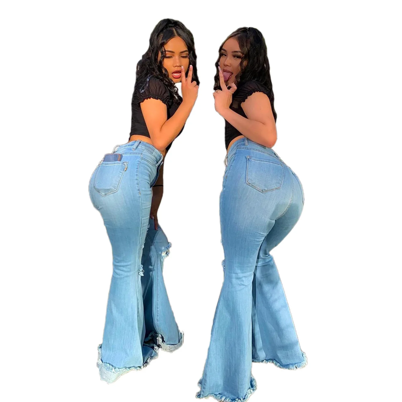 

All-Match Personality Frayed Pants Ripped Flared Wide-Leg Jeans