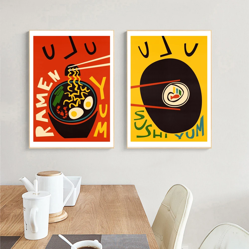 

Noodles Dumplings Poster Yum Quote Canvas Painting Minimalist Art Print Abstract Wall Picture For Dining Room Home Décor