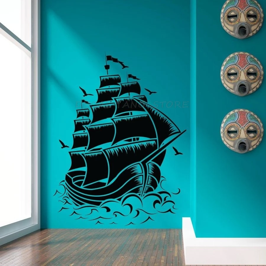 

Free shipping large size Retro PIRATE SHIP SAIL BOAT VINYL Wall Decal NAUTICAL SEA Vinyl Wall Art OCEAN Sticker,1379