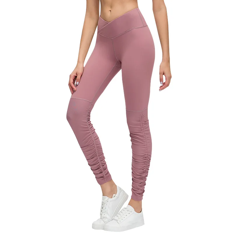 

New high-waist anti-flanging exercise, cross-tightening, tight-fitting yoga pants, ankle-length folds