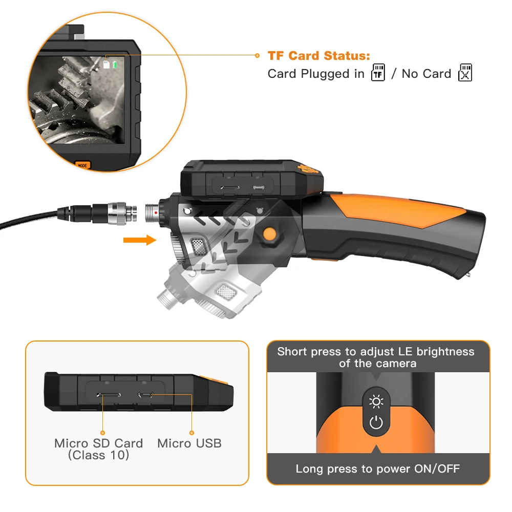 TESLONG 5.5MM Dual Lens Industrial Endoscope1080P HD 5.0&quot LCD Digital Borescope Inspection Camera Snake with 32GB Card | Инструменты