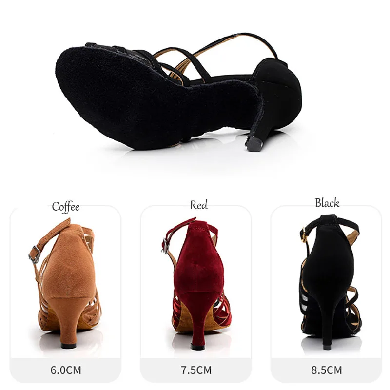 black Salsa shoes high heels 6/7. 5/8. 5 cm red Samba Tango Kizomba ballroom dance shoes Latin dance shoes woman