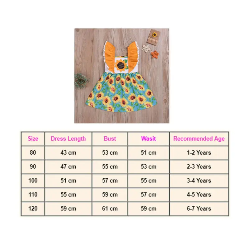 2020 летнее платье для маленьких девочек Одежда с подсолнухами Платье оборками в