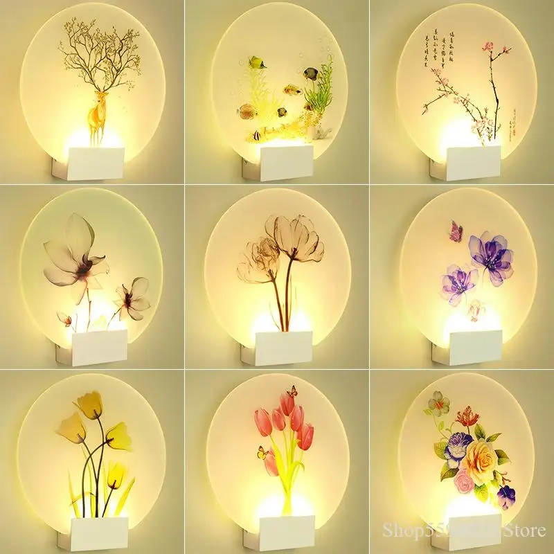 

New Chinese Acrylic Wall Lamp Nordic Minimalist Bedroom Living Room Wall Lights Hotel Decorative Home Creative Bedside Lighting