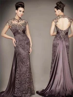 luxury o neck sleeveless appliques sequins lace and satin open back long mother of the bride dress with train 2015