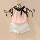 Шифоновая рубашка для девочек, белая, однотонная, без рукавов, с кружевом