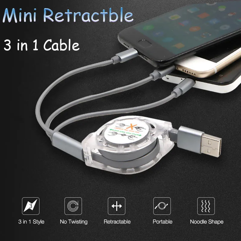 3 в 1 Выдвижной USB кабель мульти USB кабель для зарядного устройства Micro usb type C Шнур для iPhone 7 8 samsung Galaxy A50 S10Cell Phone Cabo