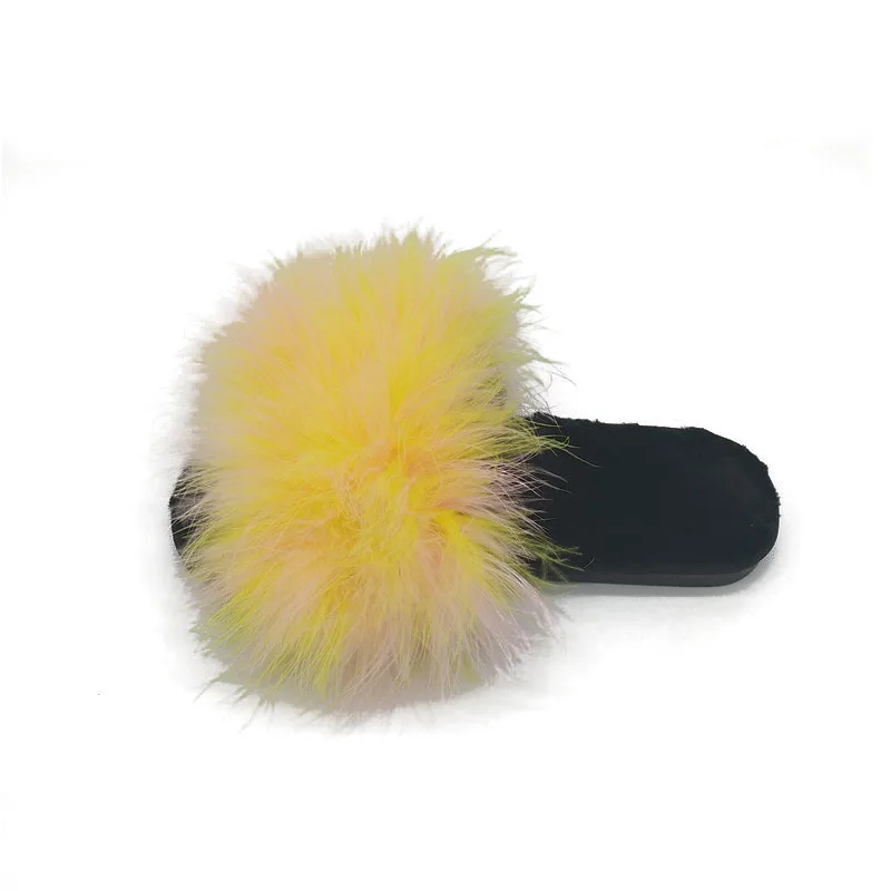 

Fur Shoes Flock Woman's Slippers Slides Plush 2021 Massage Flat Fabric Spring Shearling Rome Rubber Basic PU Home Slippers Women