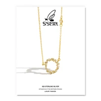 ssteel korean necklaces 925 sterling silver for women luxury zircon gold chain geometric pendants necklace bijoux fine jewelry