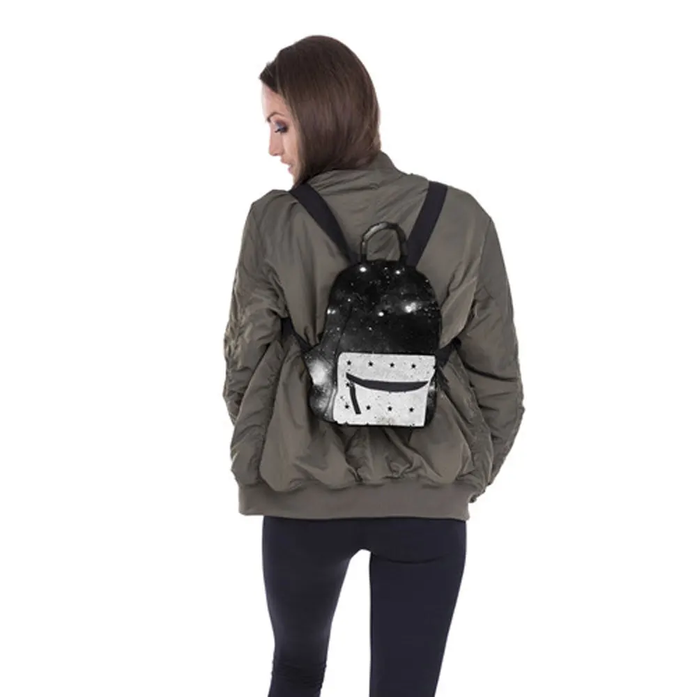 Women Backpack Black Casual Kawaii Mini Backpack Print Boy And Girl School Bag Starry sky Universe Small Bag Mochila