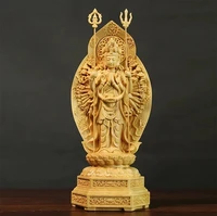 boxwood carving feng shui sculpture home decoration solid wood buddha statue worship thousand hand guanyin home decor