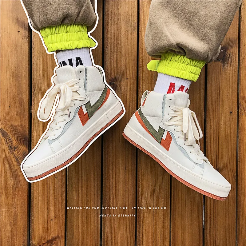 

2020 High top Sneakers Men Casual Shoes Cool Young Man Street Fashion Brand Ins Sneakers Men Footwear Blue White Shoes KA2105