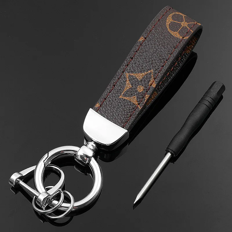 

Leather Keychain Car Pendant Hand Strap Customization Creative Metal Keychain High-end Gifts Car Key Accessories Vintage Pattern