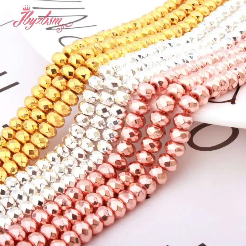 Граненые бусины из гематита Рондель-хеши 4x6 мм каменные с отверстием