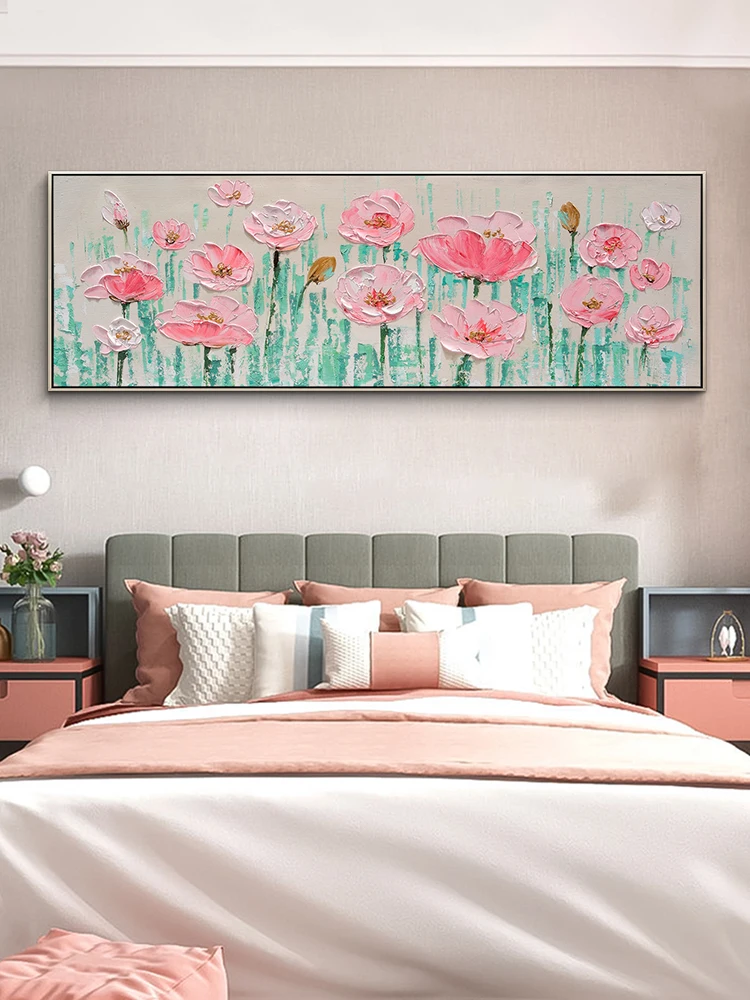 

3D Abstract Beautiful Pretty Pink Flowers Floral Hand-Painted Oil Painting On Canvas Wall Hang Art Living Room Decor No Framed