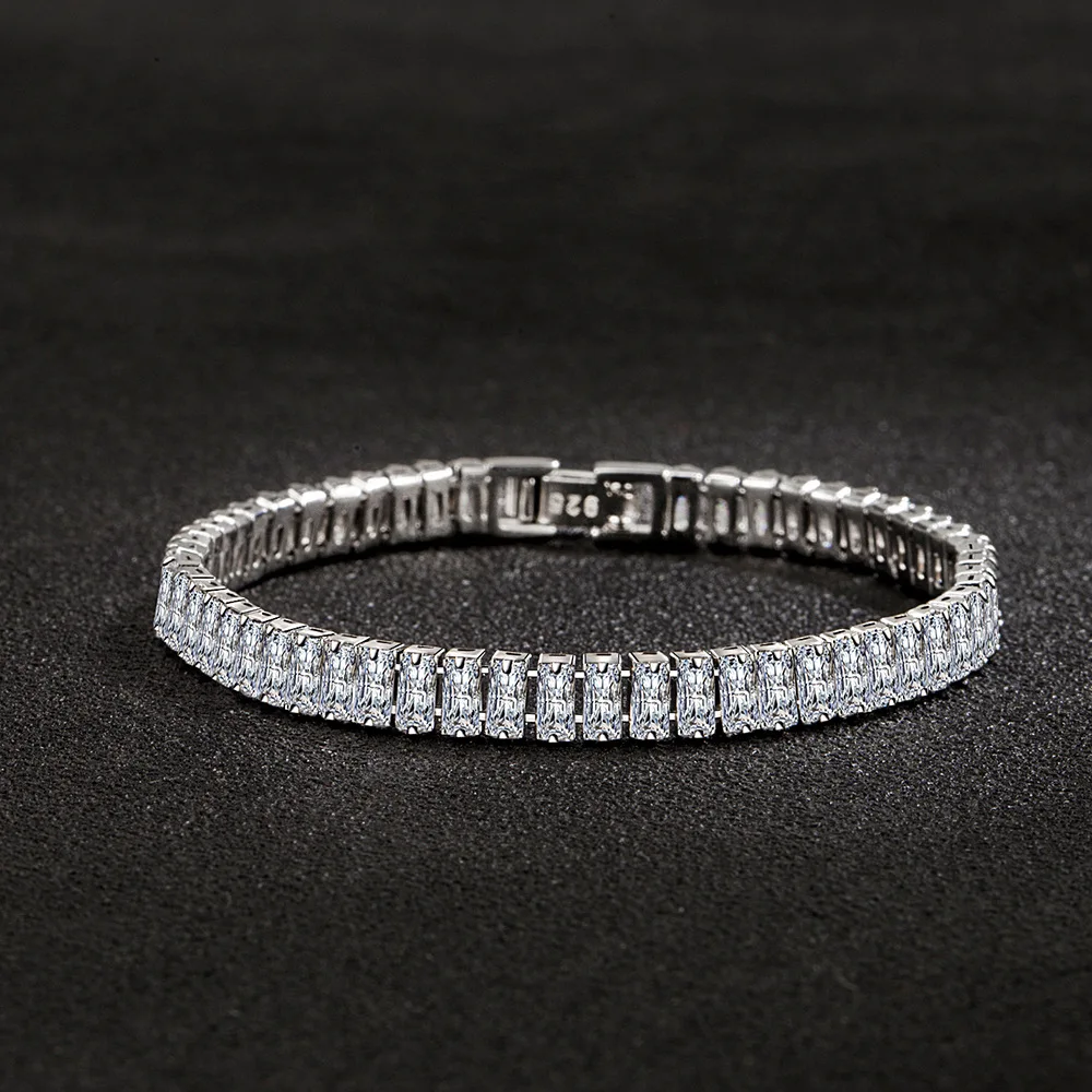 

New Arrival Trendy Shiny Rectangle CZ Zircon Platinum Plated Ladies Bracelet Bridal Jewelry Sets Hot Sell Gifts