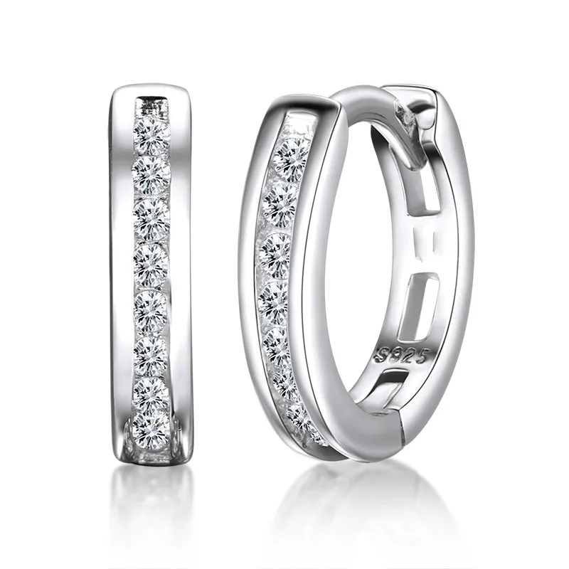 

LESF 925 Sterling Silver Earrings Sparkling Single Row SONA Stone For Women Woman Jewelry