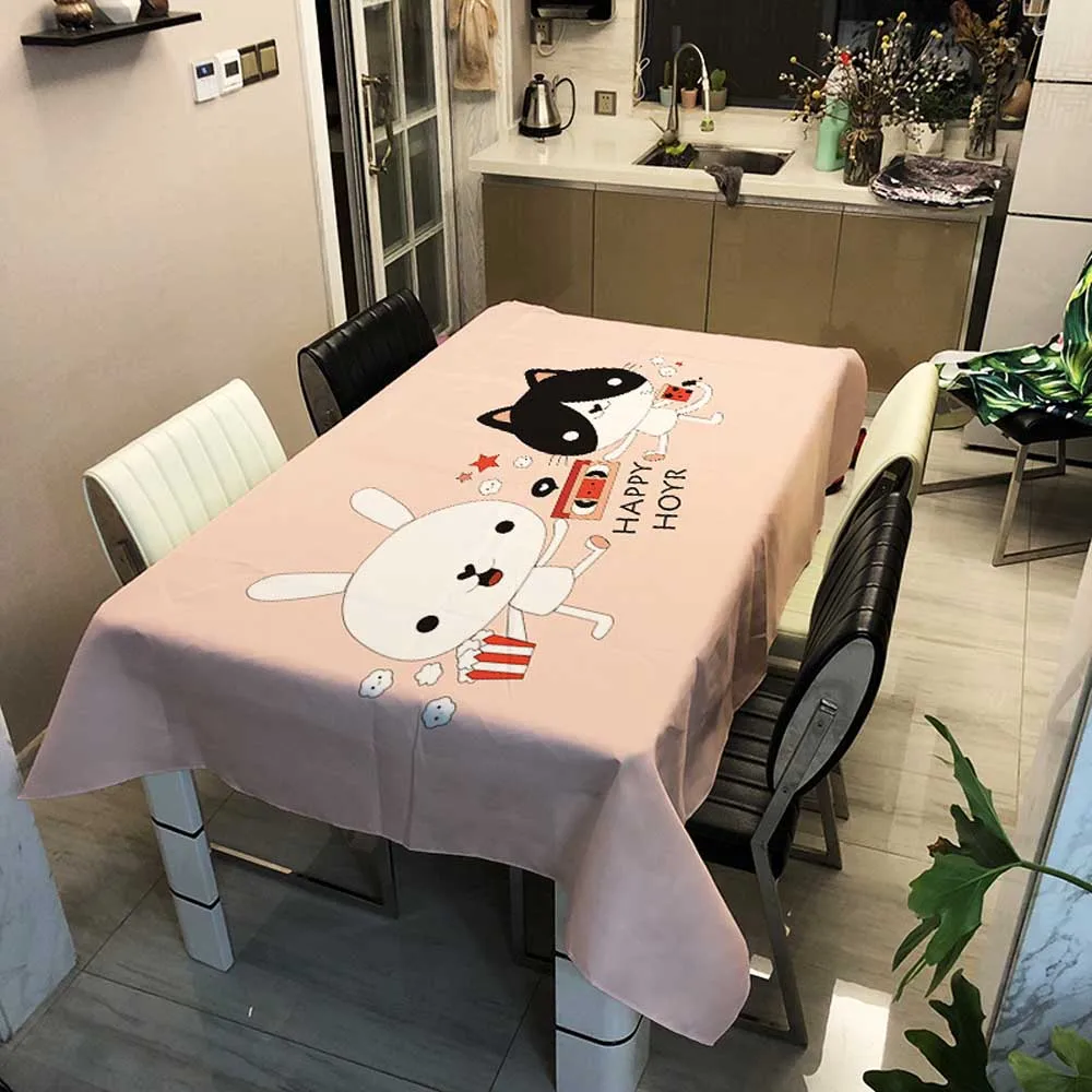Скатерть Розовая с рисунком кошки кролика Кита покрытие стола обеденная