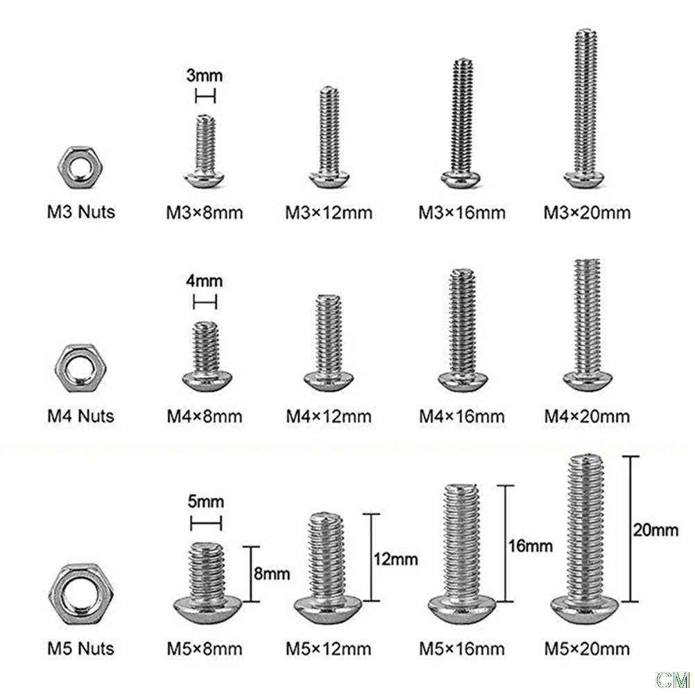 

500X Assorted M3 M4 M5 Stainless Steel Hex Screws & Socket Bolts and Nuts Kit