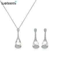 luoteemi cute spoon with a white pearl earring necklace jewelry sets for women shinning cz women wedding jewelry for bridal gift