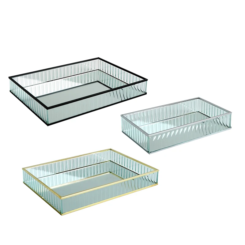 

Glass Mirror Tray gold/sliver/black Metal Edge Red Wine Plate Decorating Storage Tray Cake Tools Home Decoration