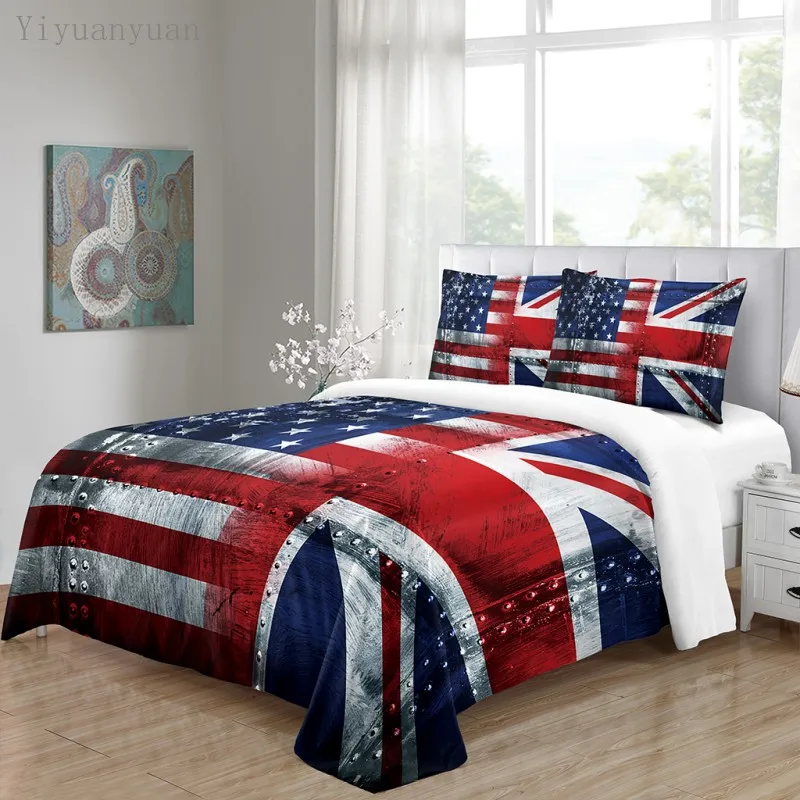

Комплект постельного белья из мягкой микрофибры с принтом флага США и Великобритании, пододеяльник и наволочка, Комплект постельного белья...