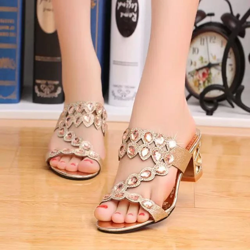 

PAMANNI Women 2021 Shiny Mature Summer Shoes Office Ladies Party High Heels Female Comfortable Fashion Elegant Bling Shoes