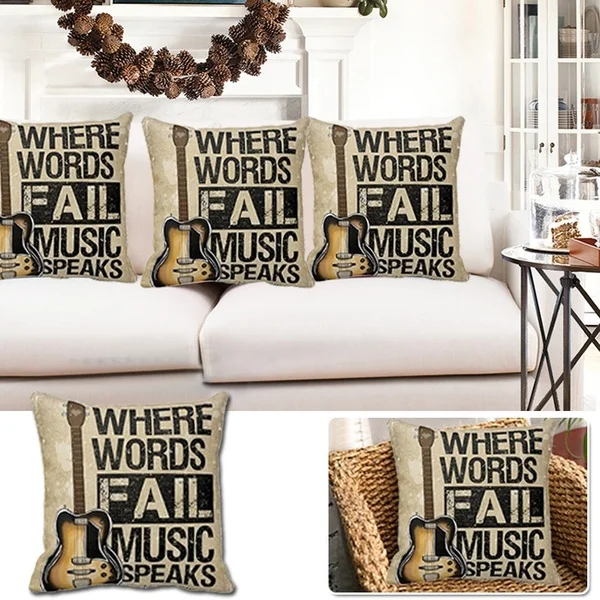 ABFP Vintage Personality flax Guitar Music Words Pillow Case For Bed Throw | Дом и сад