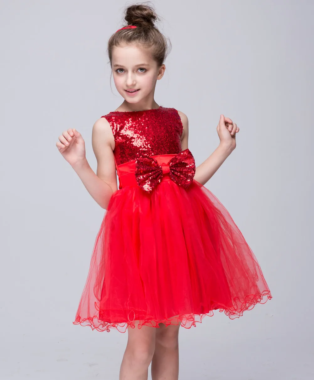 

New Style Girls Dresses of Bride Fellow Kids Costume Bow Sequin Formal Dress