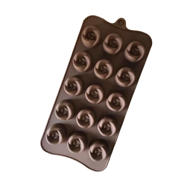

15 hole flower shape chocolate Mold Silicone ice cube jelly pudding candy fondant mold rose swirl 3D cake baking mould