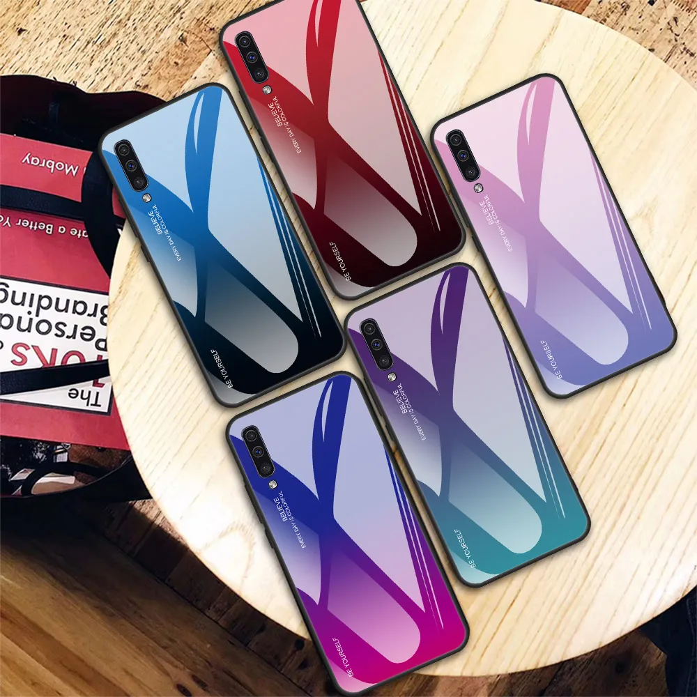 Gradient Tempered Glass Phone Case For Samsung Galaxy A50 A70 A51 A71 Case On SM A505F A515F A705F A715F A52 S21 Hard Cover Case