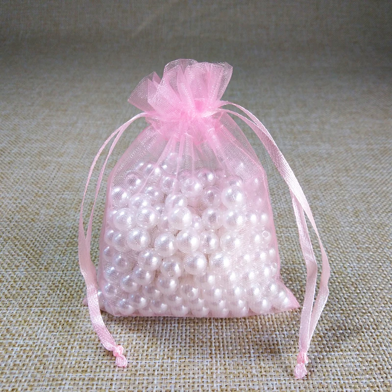 Pink 100 шт. Подарочный пакет для ювелирных изделий 7x9 9x12 10x15 13x18 см Упаковка из органзы для украшений сумки для свадебной вечеринки Рождественский подарок упаковка сумки - Цвет: Pink