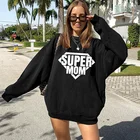 Забавные женские свитшоты с принтом Super Mom, свободные женские пуловеры, повседневная одежда в стиле харадзюкуттопс с открытыми плечами
