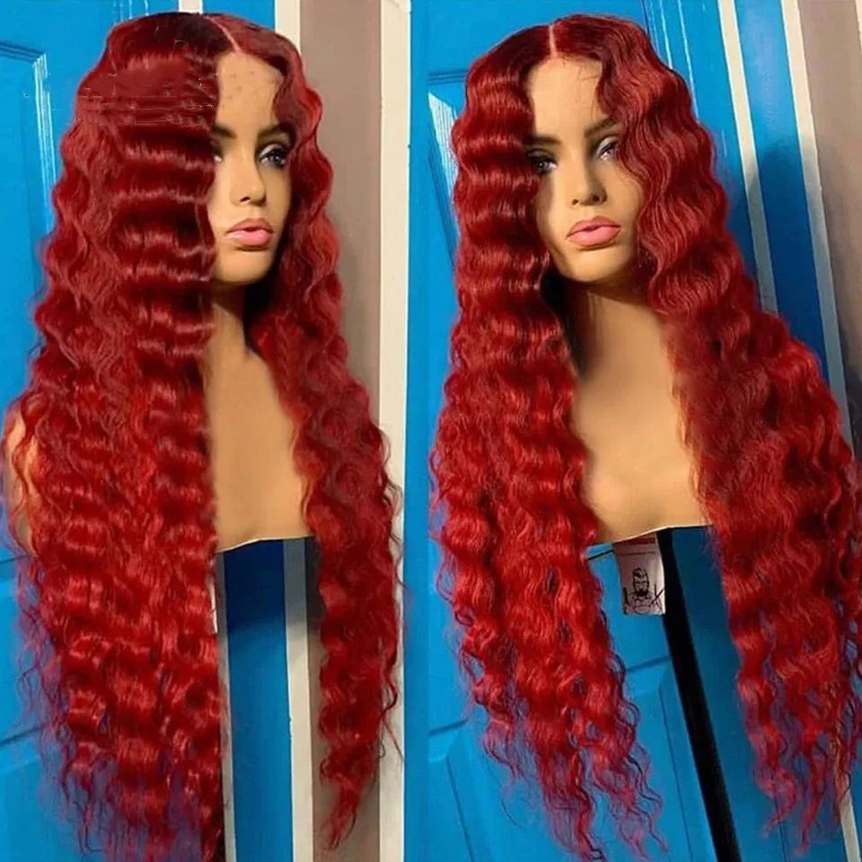 Red Water Wave Wavy 13x4 Lace Front Human Hair Wig Brazilian Virgin Curly Lace Front Wig 180 Density