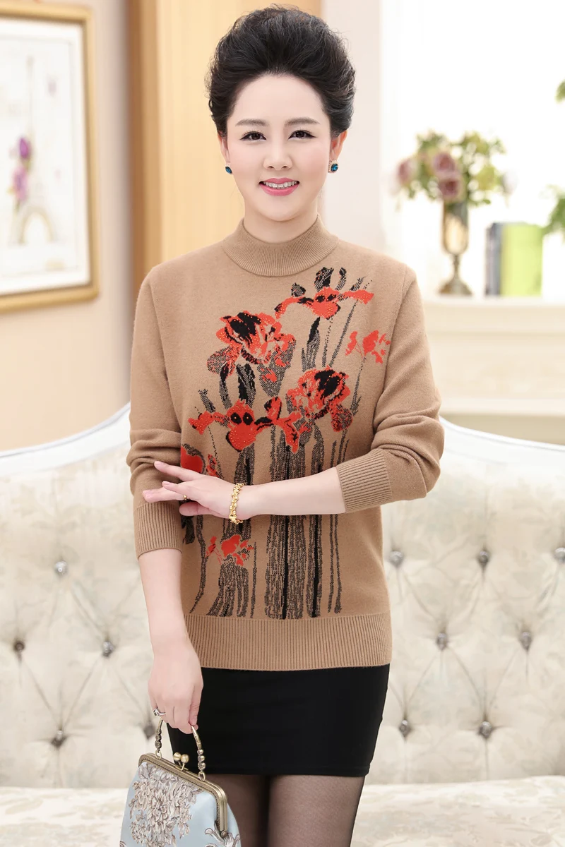 

2020 mid-aged autumn and winter clothing semi-high-necked sweater thickening sweater sets of knitted bottoming shirt