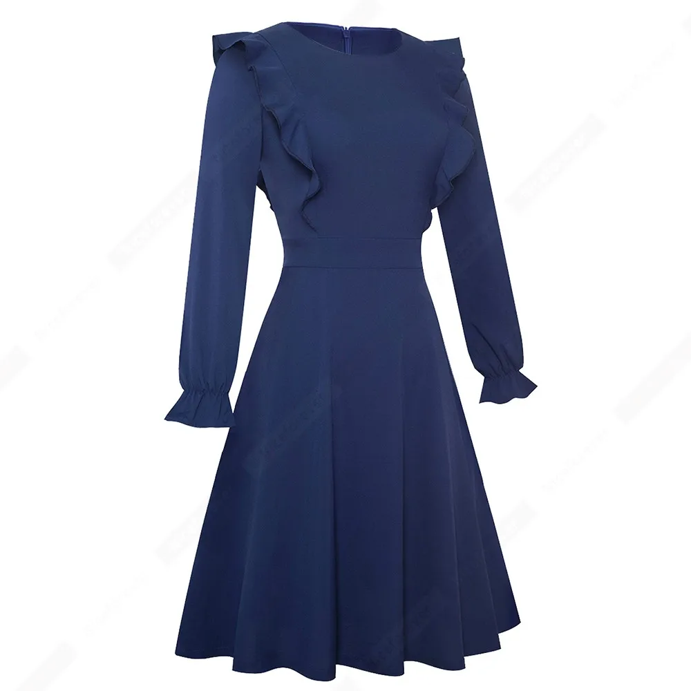 Осеннее короткое Элегантное повседневное вечернее платье с рюшами классическое