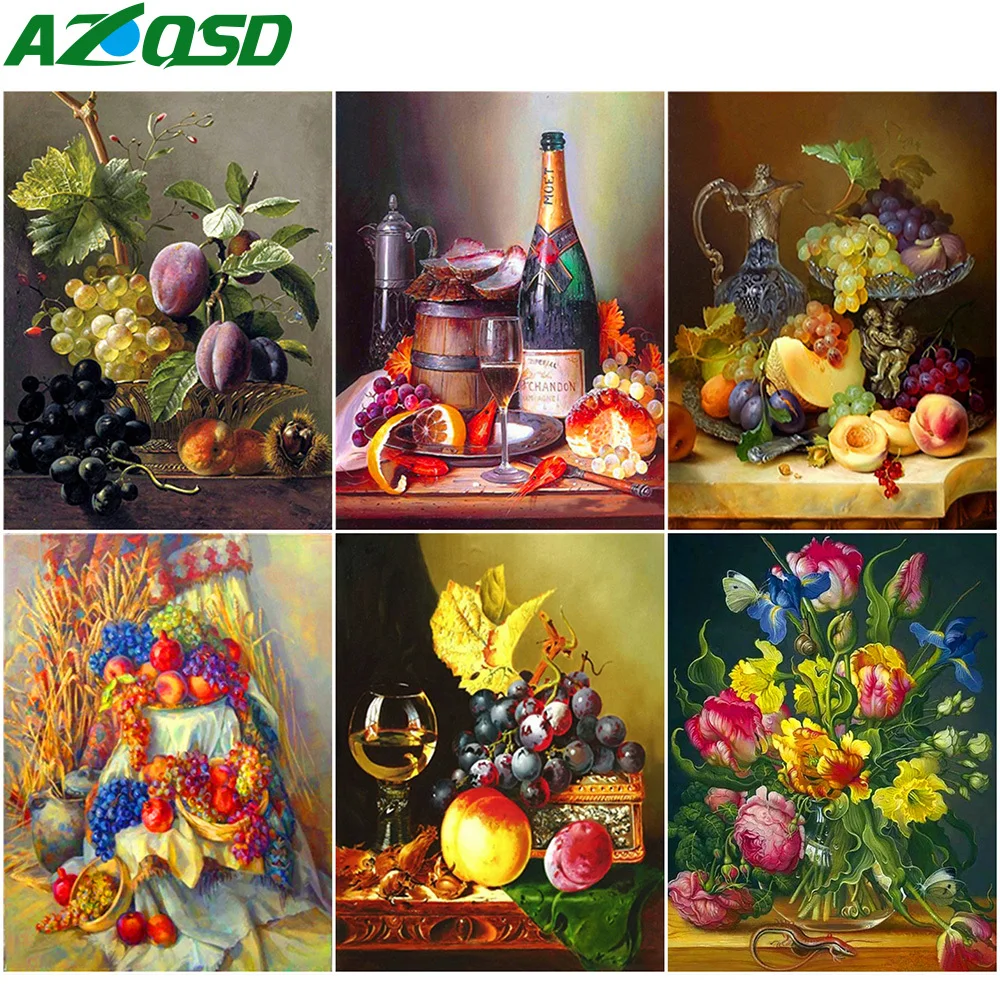 

AZQSD Full Square Diamond Painting Wine Picture Of Rhinestones Diamond Embroidery Landscape Mosaic Needlework Home Decor