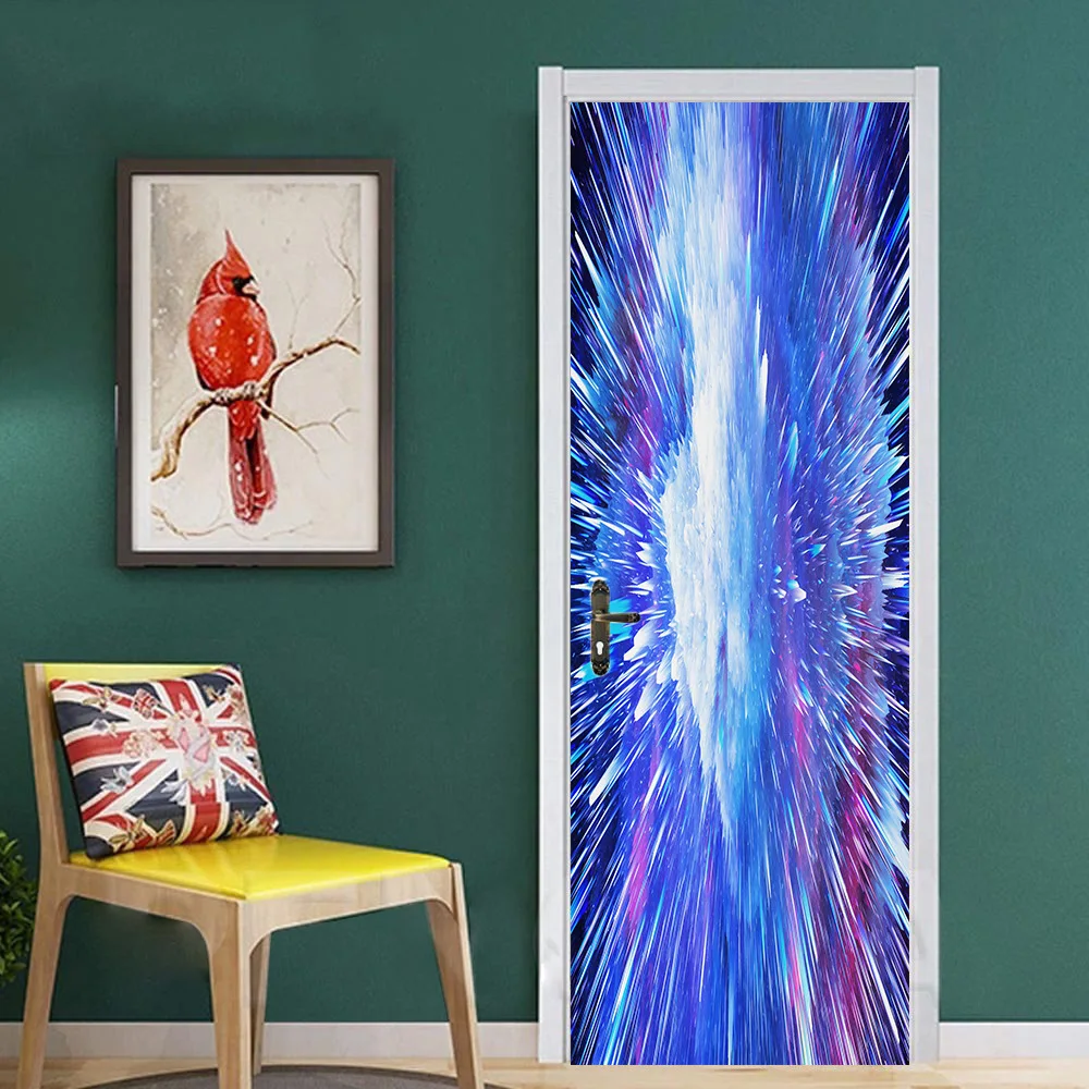 

Blue Purple Dream Tunnel Imitation 3D Door Sticker PVC Wall Sticker Bedroom Bathroom Wooden Door Decorative Door Sticker