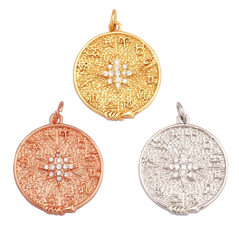 

Trendy Cute Round Coin Horoscope Sparkle Charm Pendant,18K Gold Plated Necklace Bracelet Jewelry Making Supply