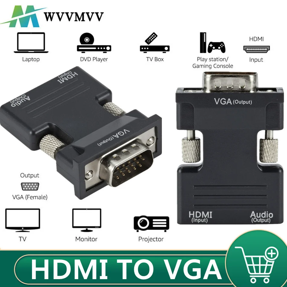 

HDMI-Compatible To VGA Adapter TV Box 1080P PC Aux Jack 3.5 Video Audio Cable Converter Projector Monitor Projetor Display Port