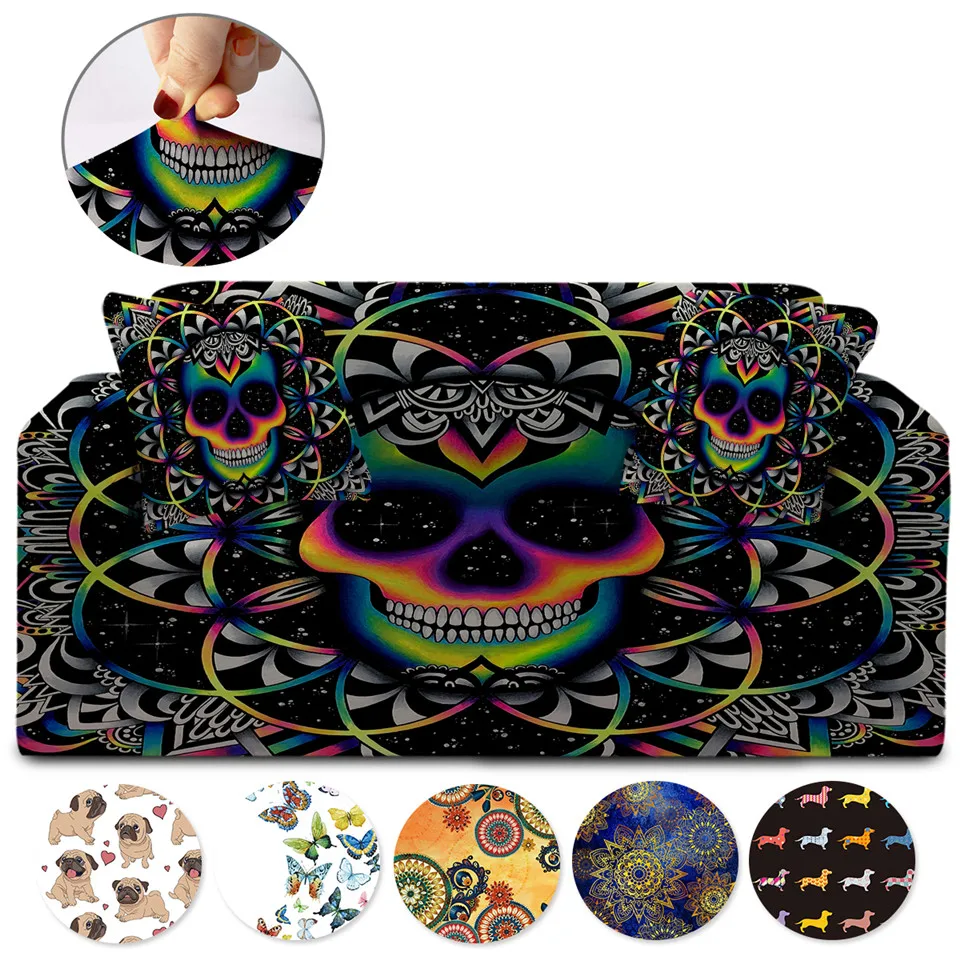 Chaos by Brizbazaar Sofa Cover Colorful Skull Elastic Slipcover Galaxy Gothic Chair Protector Universe Stretch Couch | Дом и сад