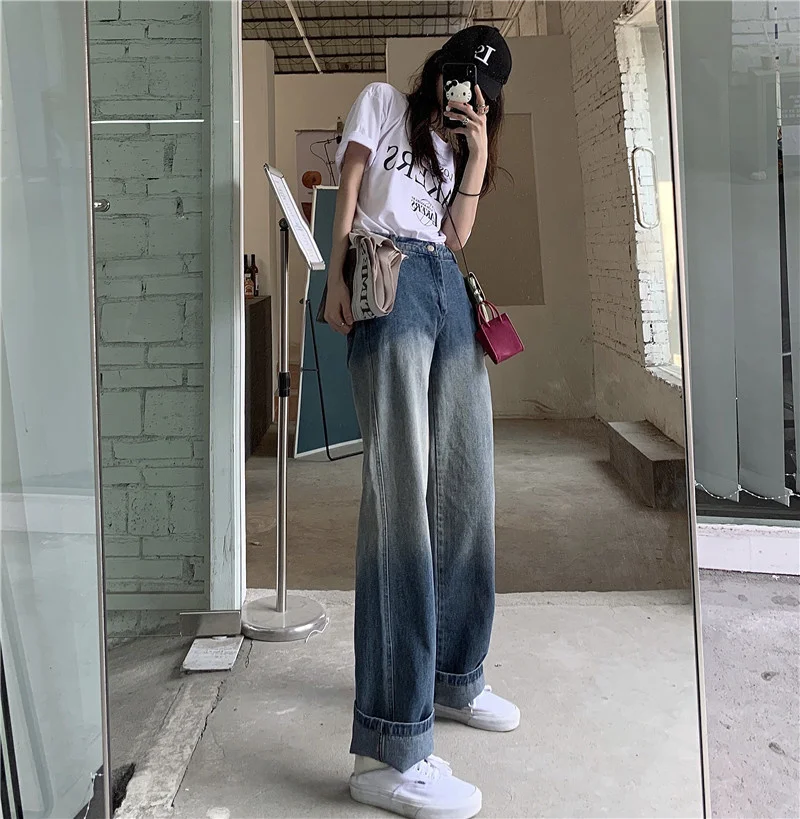 Дизайнерские градиентные джинсы женские брюки летние прямые с высокой талией