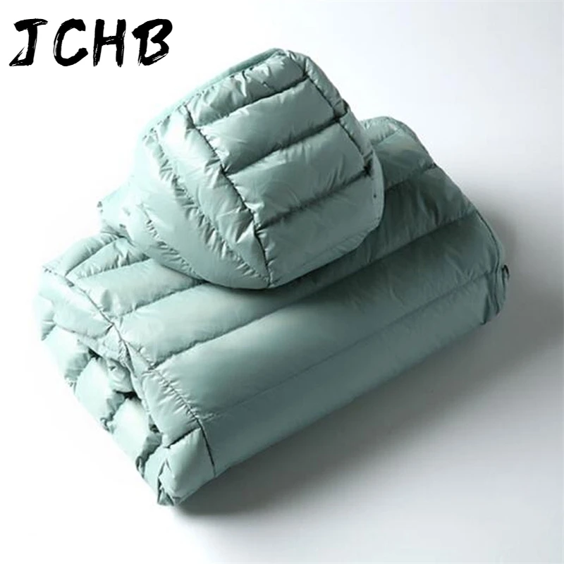 

2021 JCHB Winter Plus Size 4XL Womens Down Jackets Short Ultra Light Duck Down Coat Hooded Puffer Jacket Ladies Autumn Parkas