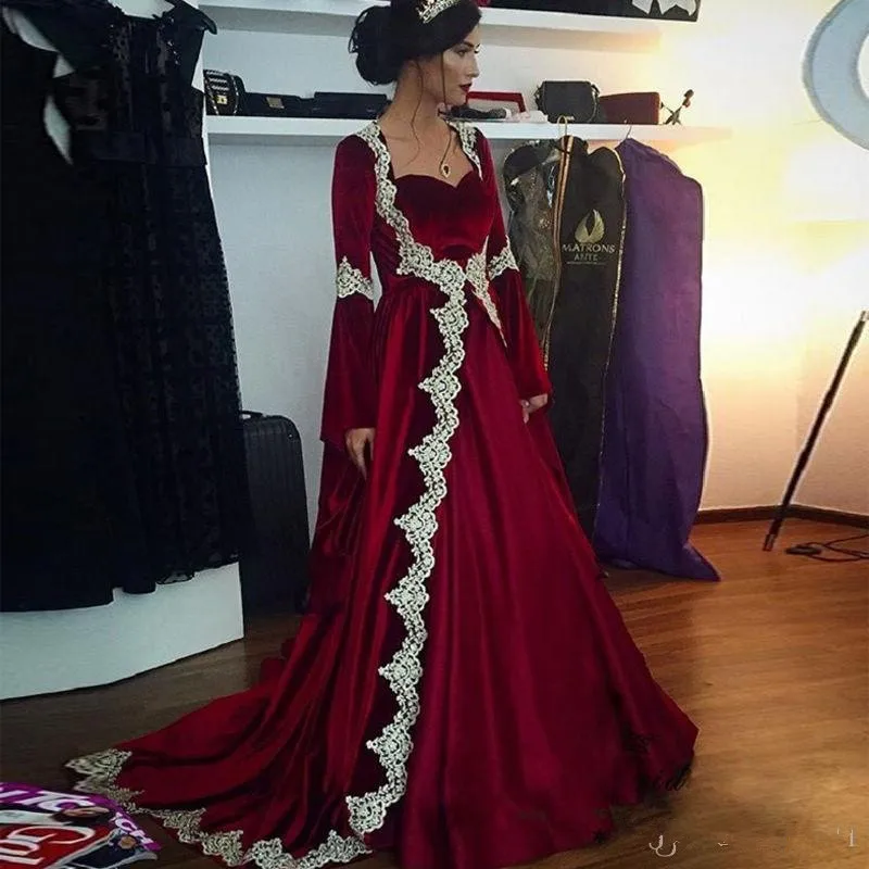 

Elegant Evening Gowns Dresses Square Neck Floor Length Long Sleeves Turkish Evening dresses Caftan Marocaine 2020