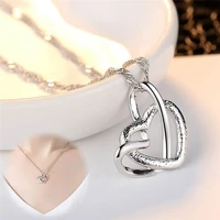 necklace women frosted heart shaped pendant collarbone silver plated elegant
