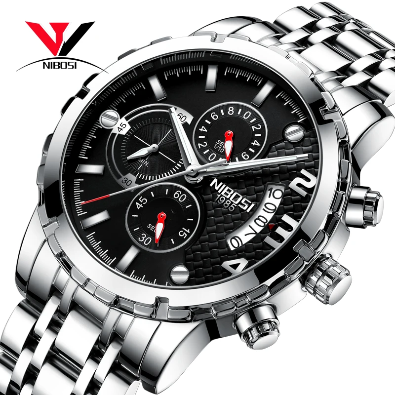 NIBOSI Лидирующий бренд Роскошные повседневные мужские часы спортивные кварцевые