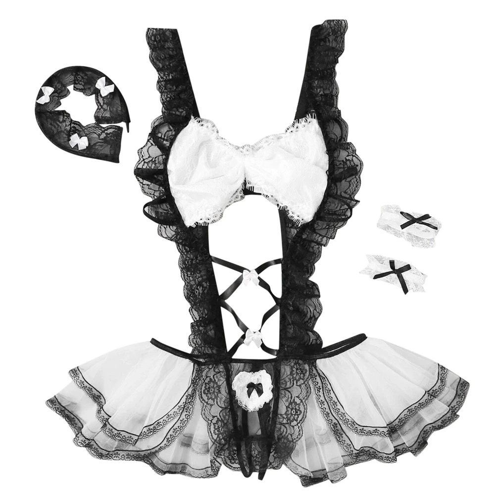 

Japanese Maid Cosplay Erotic Lace Outfit For Women Babydoll Sexy Costumes Lingerie Underwear Servant Steel Ring Pajamas Garter