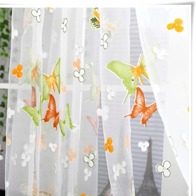 Хит продаж прозрачные шторы Topfinel из тонкой ткани с цветными бабочками на
