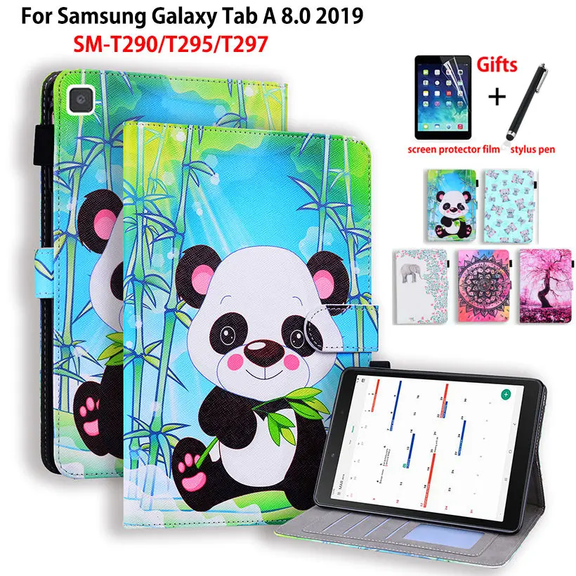 

Флип-чехол для Samsung galaxy tab A 8,0 2019, флип-чехол для телефона, T290, T295, T297, чехол с милым рисунком панды, чехол с подставкой + подарок